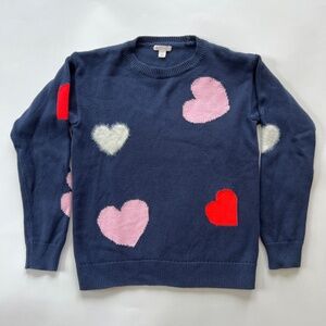 Crewcuts Cotton Navy Sweater with Hearts - Kids XL (12-14)